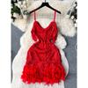 Feather Dress Ins Open Back Sling Tassel Sequins