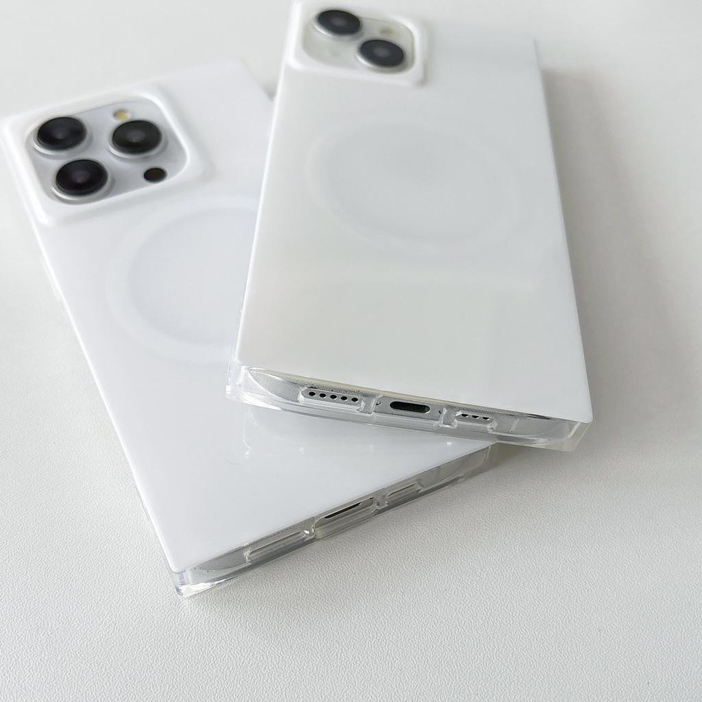 Fashion Straight Edge Mag White Safe Phone Case for iPhone 13 14 15 16 Pro Max Wireless Charging Strong Magnetic Anti-drop Cover
