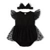 Lace Mesh Baby Girl Bodysuit Cotton Infant Dress with Headband Baby Girl Princess Dress  Birthday