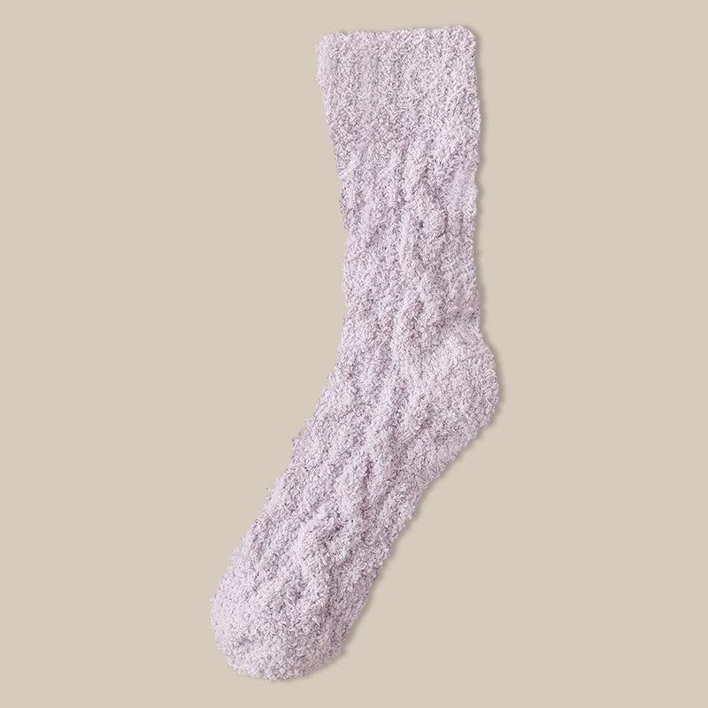 Couple's Coral Fleece Mid-Calf Terry Socks - Solid Color, Velvet Thickened for Winter Warmth & Cold Protection, Ideal for Home & Sleep.