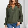 Women's European & American V-Neck Pullover Hoodie - Autumn/Winter Fashion, Solid Color, Loose Fit
