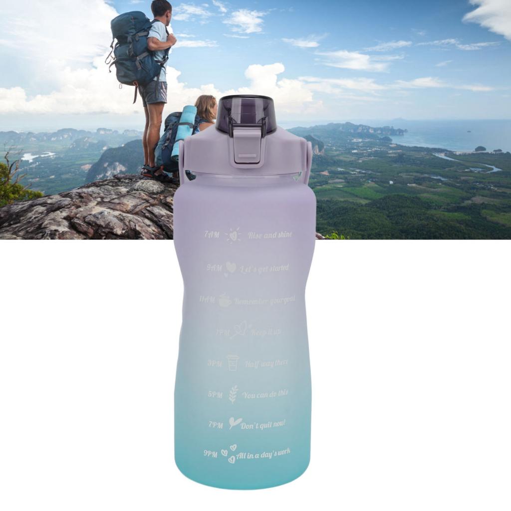 Sports Water Bottle 2000ml Gradient Frosted Bicycle Water Bottle with Handle Straw Silicone Hose Water Bottle for Running Purple Cover Gradient