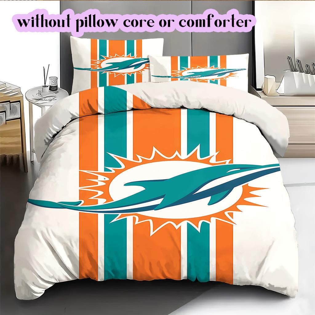 Miami Dolphins Pattern Bedding Quilt Set Quilt Cover Pillowcase Home Decoration Birthday Gift (1 * duvet cover + 2 * pillowcase, without core)