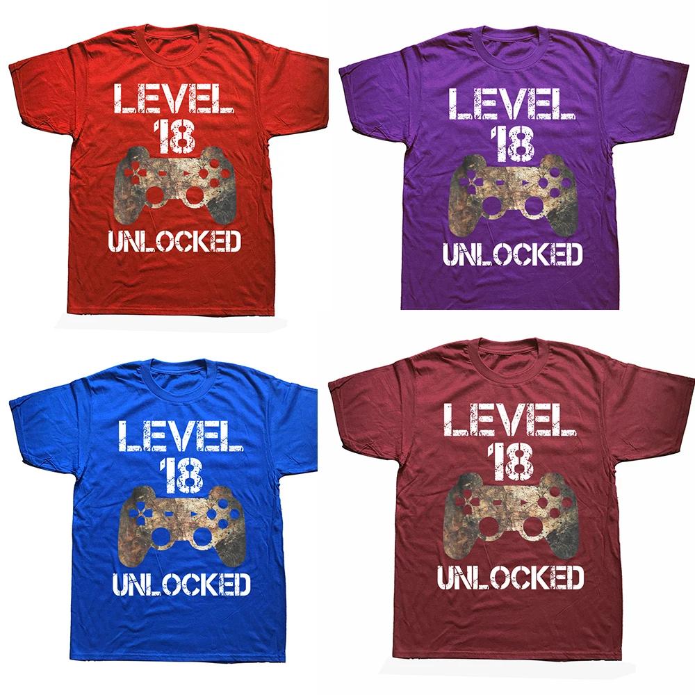 Level 18 Unlocked 18th Birthday 18 Year Old Gamer Boys T Shirts Graphic Cotton Streetwear Birthday Gifts Summer 2006 T-shirt