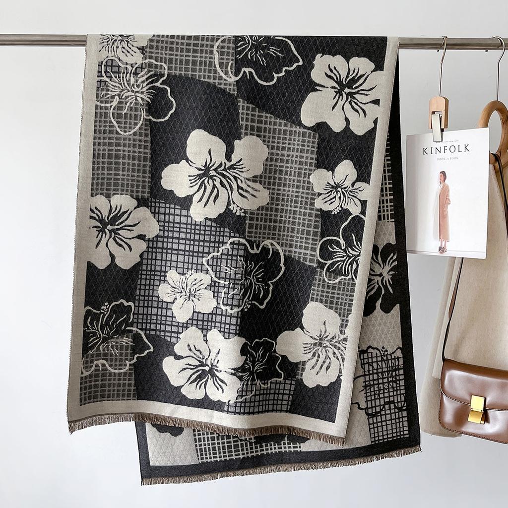 Plaid Floral Scarf Cashmere Winter Shawls and Wraps Women Thick Warm Bufanda Mujer Poncho Stoles Pashmina