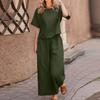 2026 New Loose Solid Color Short-sleeved Wide-leg Pants Set Women's Summer Casual Fashion Two-piece Set Cross-border Belly Cover