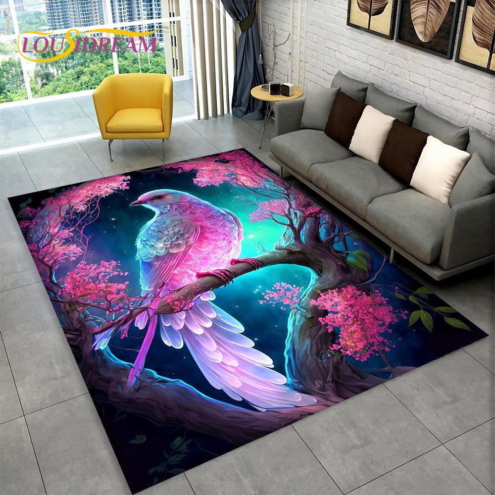3D Exquisite Bird Flower Animal Area Rug,Carpet Rug for Home Living Room Bedroom Sofa Doormat Kitchen Decor,Non-slip Floor Mat