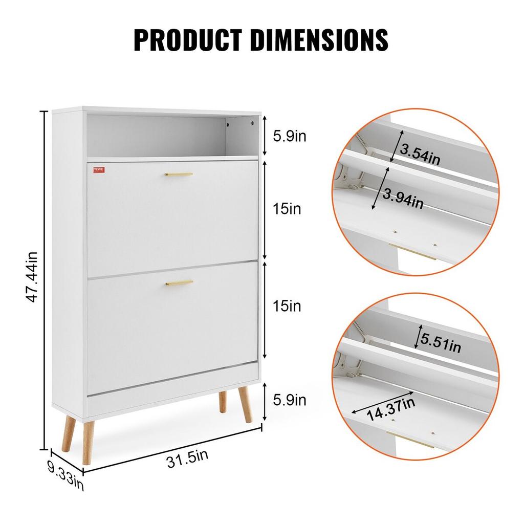 Shoe Cabinet with 2 Flip Drawers, Shoe Storage Cabinet for Entryway, Free Standing Shoe Storage Organizer with Top Storage Cubby for Heels, Boots,