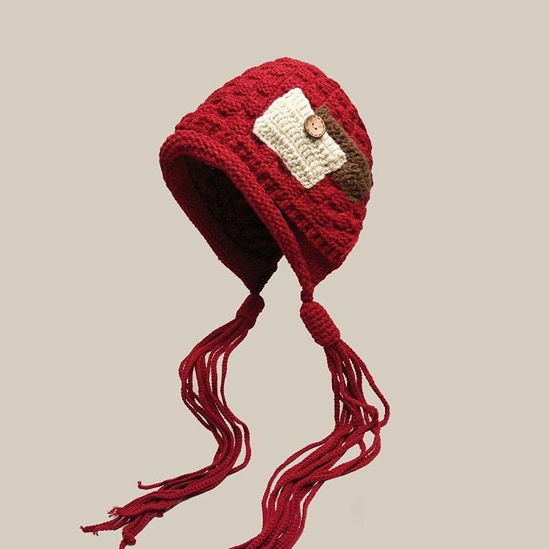 

Handmade Knitted Hat For Women Winter Warm Ear Protection Cap Lady Female Korean Crochet Pullover Hats