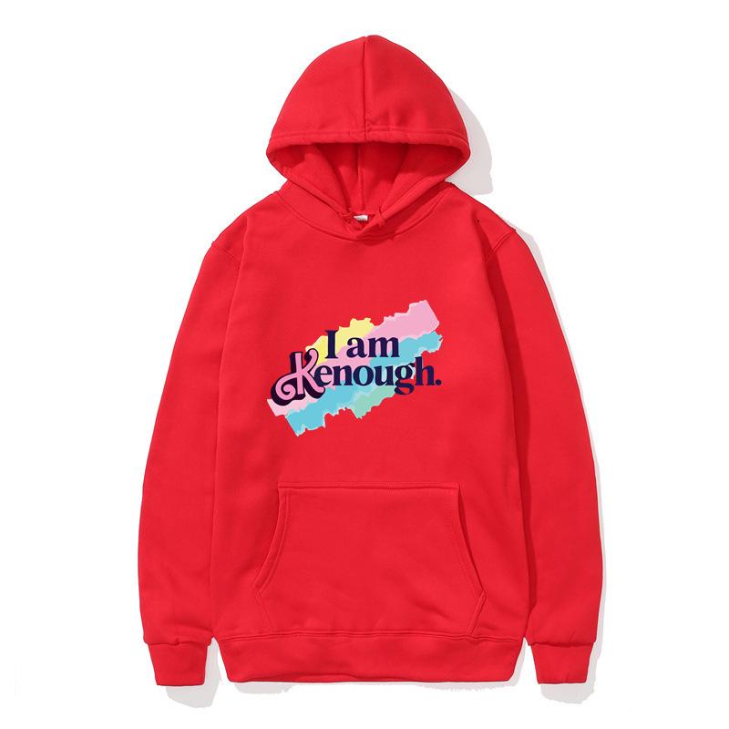Unisex 'I Am Kenough' Rainbow Print Loose Hooded Sweatshirt - Black