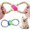 Pet Toys Figure-8 Shape Interactive Chewing Rope with Built-in Tennis Ball Durable Natural