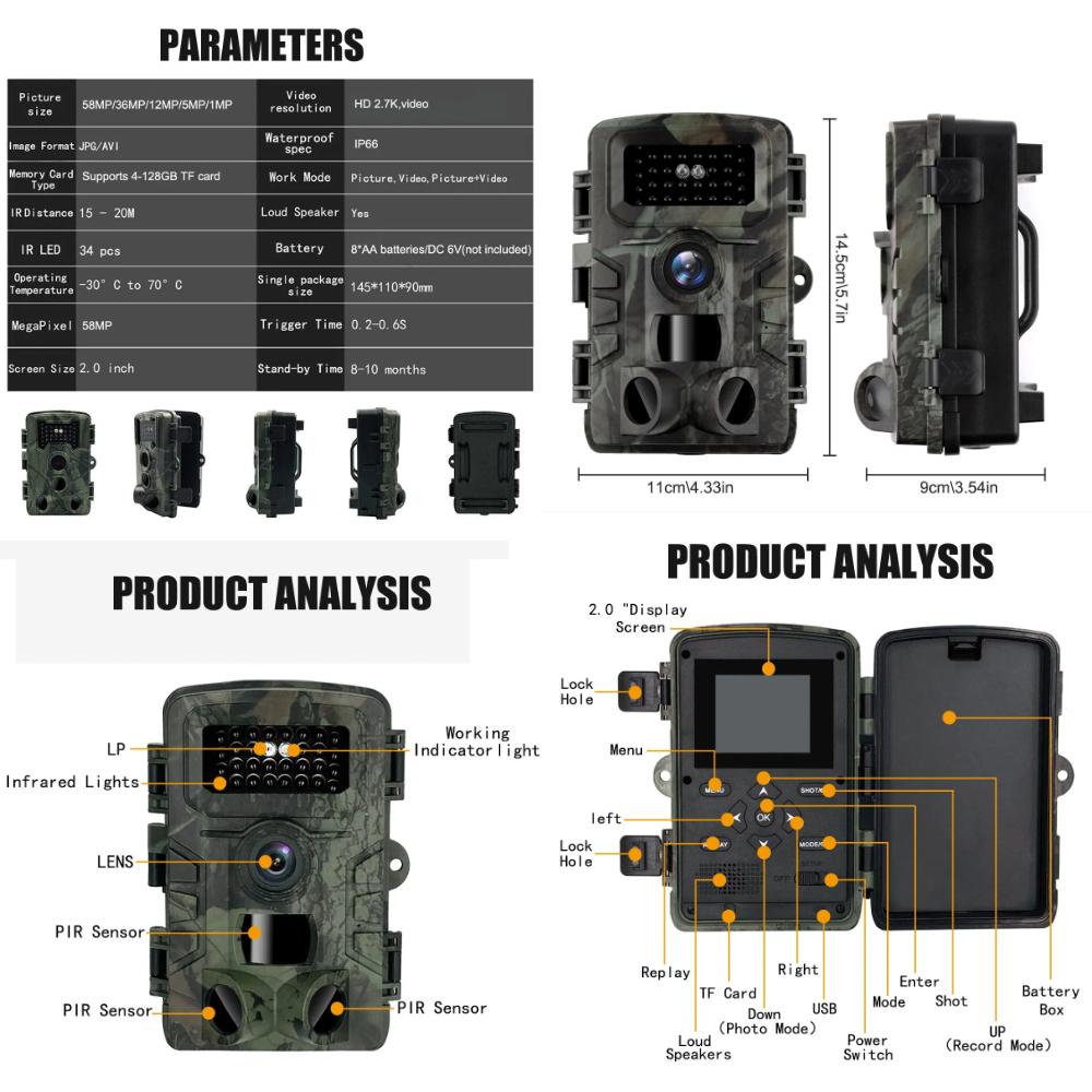 Kamera na lovecké stezce 58MP IP66 PR700 HD Game Night Vision Aktivace pohybu Bezpečnostní kamery Venkovní fotopasti na divokou zvěř