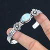 925 Sterling Silver Oval Larimar Stone Flower Throat Chakra New Bangle Bracelet