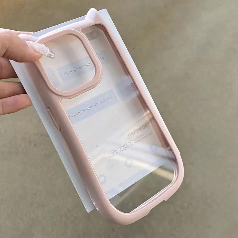 

Корейский прозрачный чехол с 3d кошачьими ушками для Iphone 15 14 13 12 Pro Max Kawaii, милый забавный противоударный чехол ярких цветов на заднюю панель телефона IPHONE14PRO розовый
