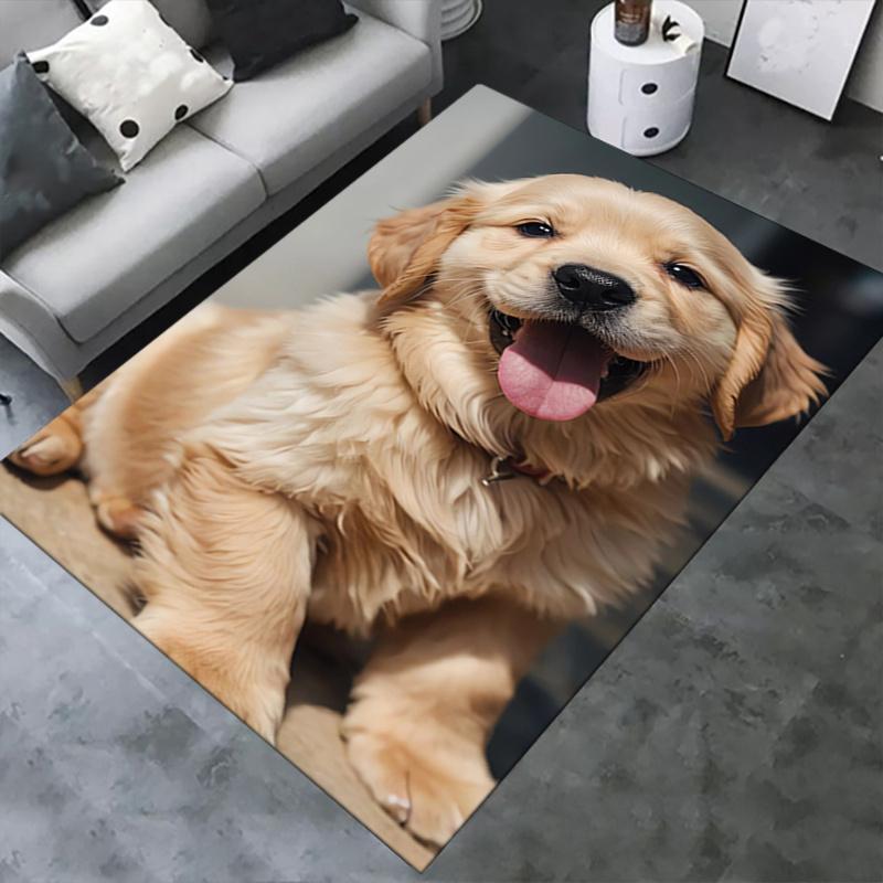 1pc Golden Retriever, Puppy, Happy Office Carpet Soft Polyester Entrance Carpet Washable Non slip Ma