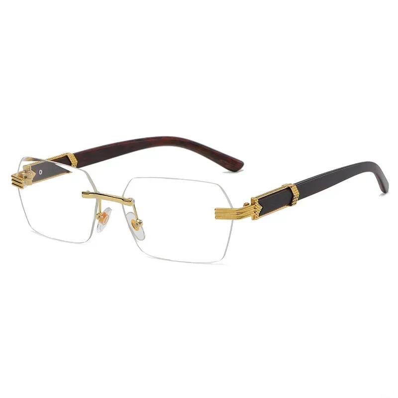 New Rimless Square Sunglasses Man Brand Designer Frameless Gradient Sun Glasses Woman Fashion Vintage Wooden Oculos De Sol