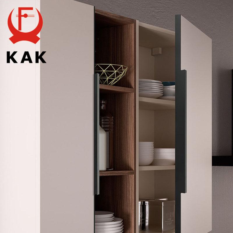 KAK Black Hidden Cabinet Handle Aluminum Alloy Kitchen Cupboard Door Pulls Drawer Knobs Long Handle Furniture Handle Hardware