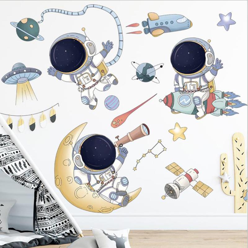 Removable Cartoon Space Astronaut Wall Stickers For Kids Room Nursery Wall Decor