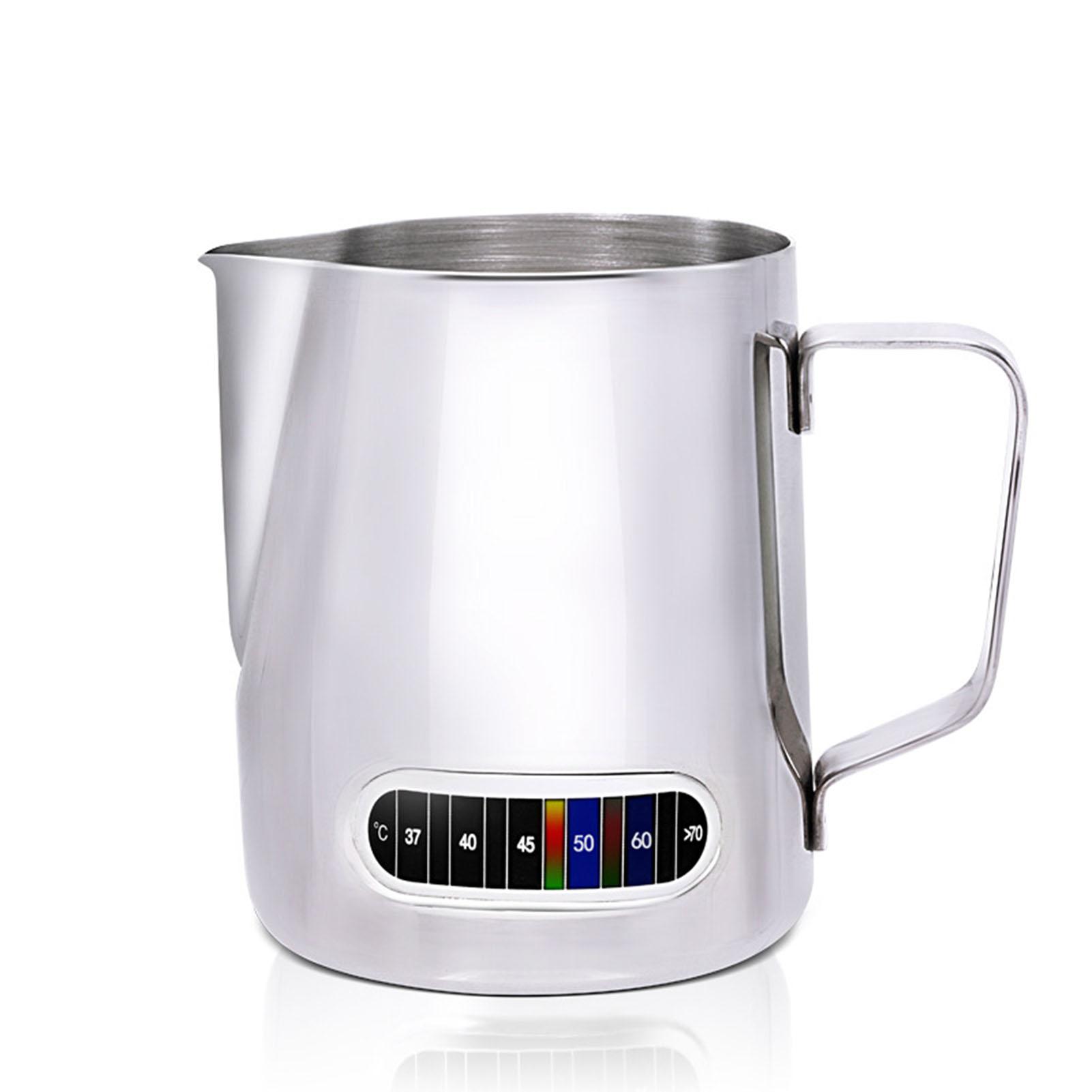 

1 12/20oz Milk Frothing Pitcher with Temperature Display Stainless Steel Milk Frother Pitcher Jug Cup for Latte Art 2 3