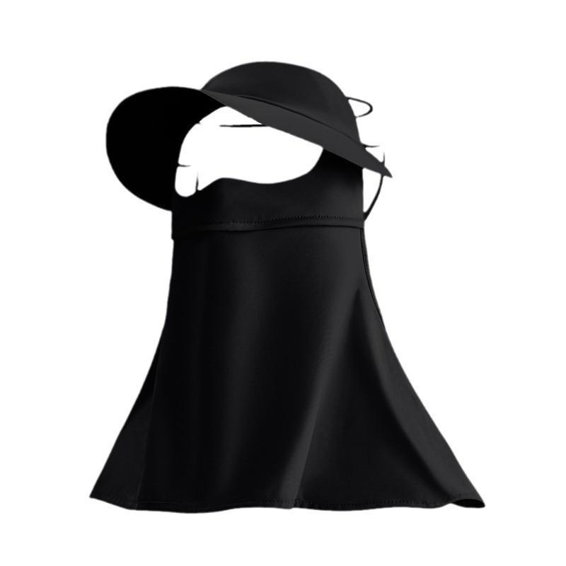 Maschera parasole con visiera in gomma nera, protezione UV, protezione solare per il viso intero, protezione per il collo, velo in seta ghiaccio