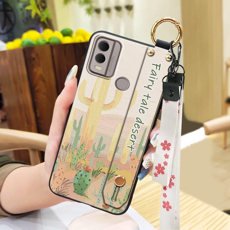 Soft Case Flower Phone Case For Nokia C22 Wristband Durable Ring Waterproof Lanyard Oil Painting Back Cover Silicone