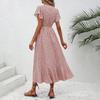 Summer Floral Maxi Dress for Women V Neck Short Sleeve Ruffle Hem Wrap Dress Boho Casual Split Flowy Beach Long Dress