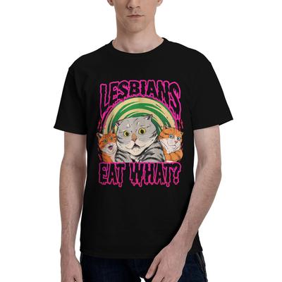 Las Lesbianas Comen Lo Que Les Encanta a los Gatos Divertidos Camisetas Lindas para Hombres Camisetas Casuales Manga Corta Cuello Redondo Camiseta de Algodón Idea de Regalo Ropa