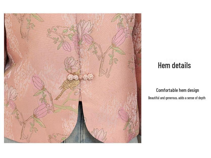 2024 Spring Women's Pink Jacquard Frog Button Fashion Coat - Chinese National Style (Model ME6031)