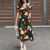 ZANZEA Women Summer V-Neck Boho Print Casual Short Sleeve Dress
