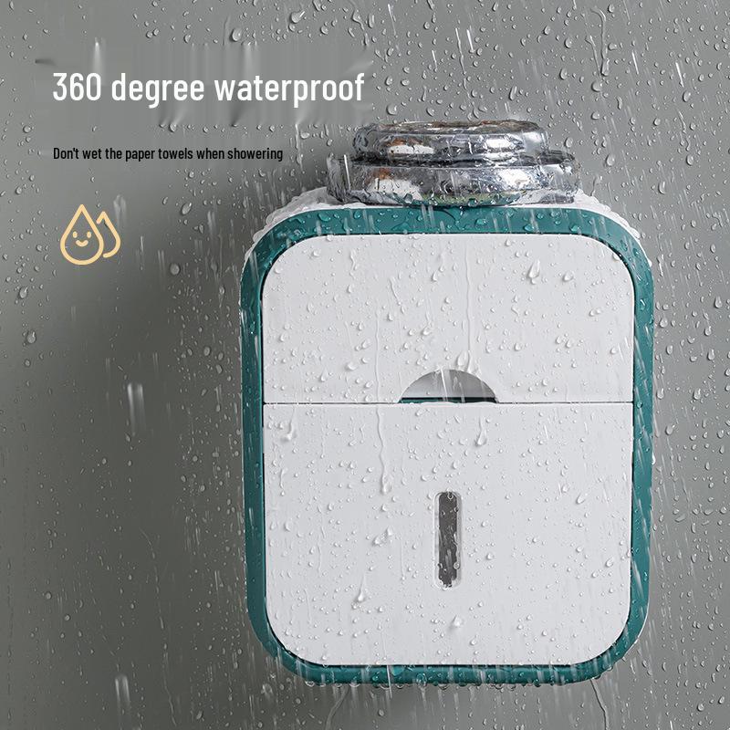 Wall-Mounted Waterproof Toilet Paper Holder & Storage Rack, Punch-Free Installation.