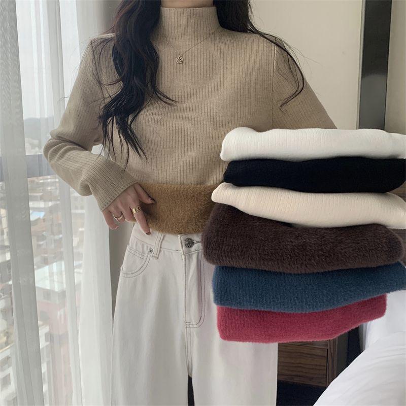 

Women s 2025 Winter Thick Velvet Half-High Neck Sweater One Size
