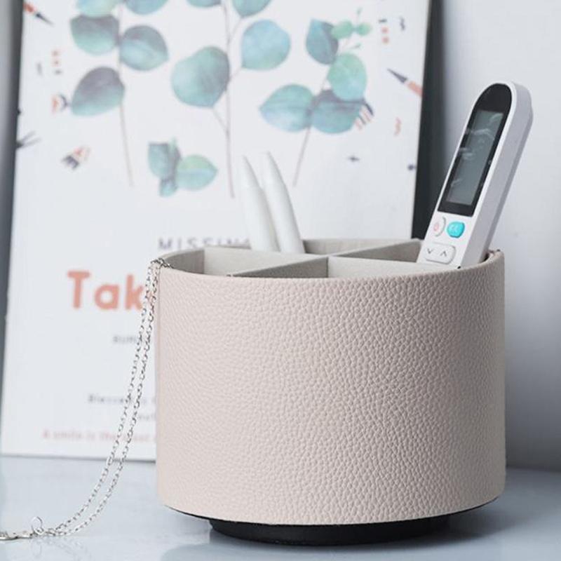 Nordic Style Yike Rotating Desktop Leather Storage Box Makeup Brush Storage Office Pen Holder Home Decoration белый