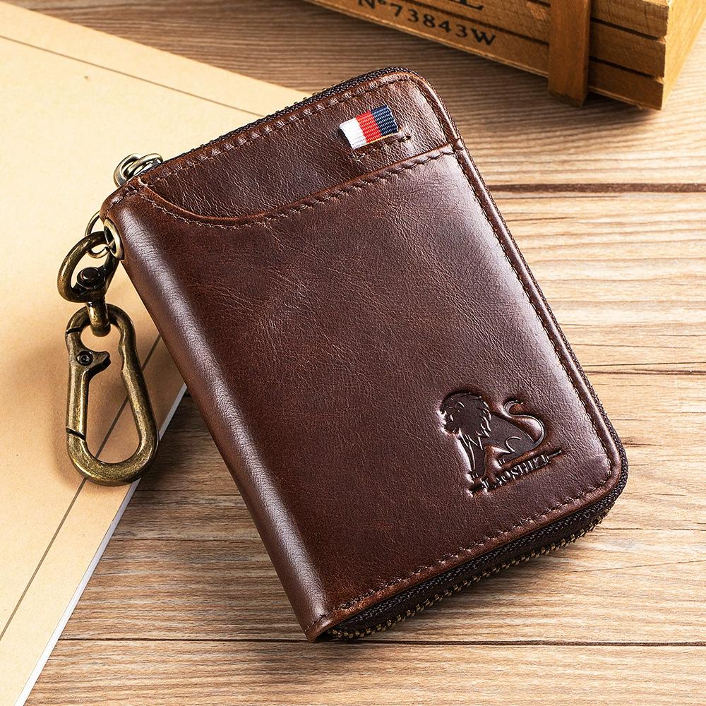 Erkekler için Premium Hakiki Deri Araba Anahtarlığı - RFID Engelleme Bel Klipsli Anahtar Düzenleyici 2'si 1 Arada Bozuk Para Cebi, Hırsızlığa Karşı Dayanıklı İkiye Katlanır Cüzdan