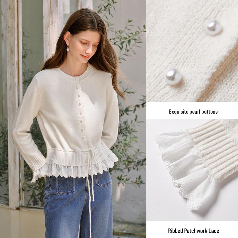 Xiangying Women's Wool Blend Faux Two-Piece Cardigan