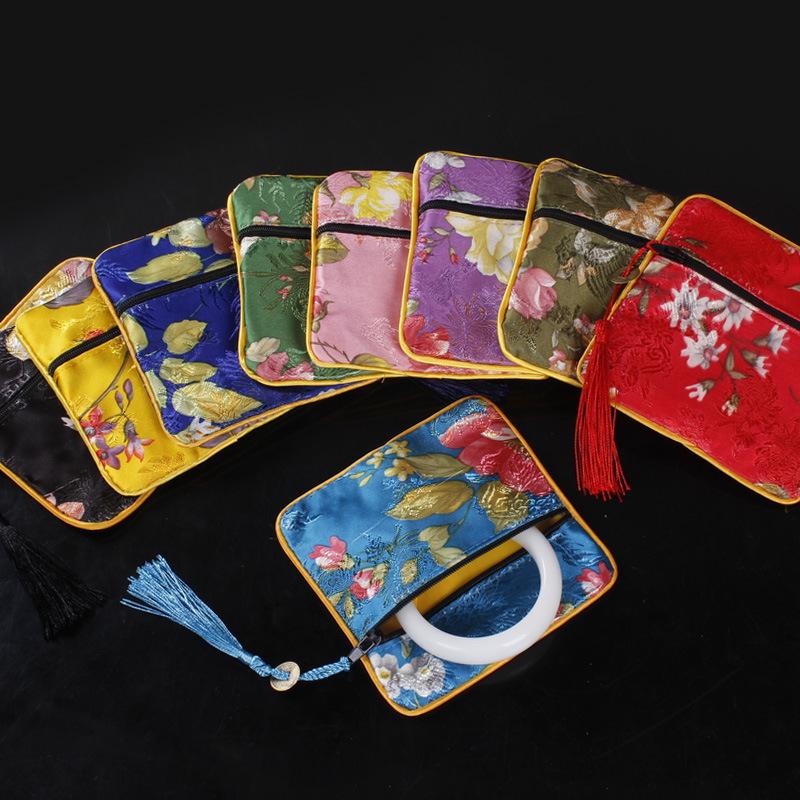 New Chinese Square Zipper Jewelry Brocade Bag