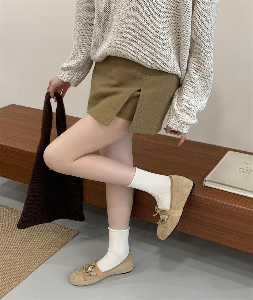 Round head bow flat ballet shoes women's 2025 new gentle French Mary Jane shoes evening wind light mouth single shoes