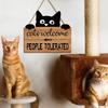 22*20cm Welcome Sign Boxwood Cat People Tolerated Sign Front Door Wall Hanging Wooden Plaque Hanger Black Kitten Garden Decor