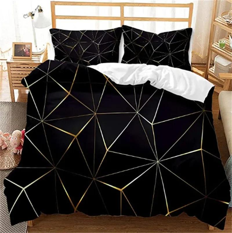 Geometric Marble Duvet Cover Stripe Triangle Bedding Set Luxury Comforter Cover With Pillowcases Twin Full For Adults Kids Decor