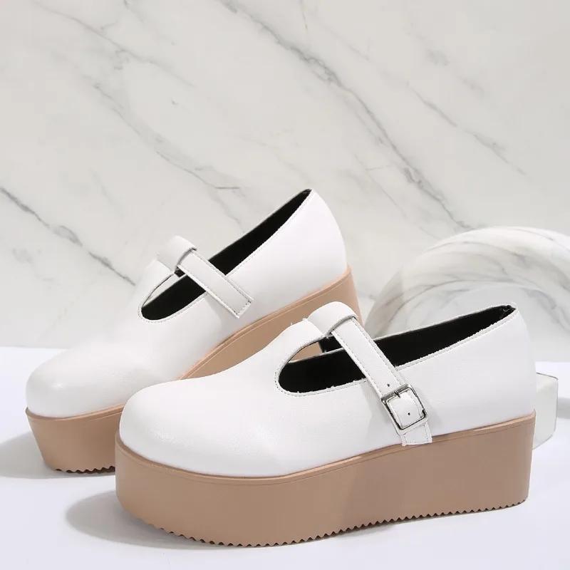 Women's Loafers Platform Sole Wedge Heel One-line Buckle Large Size Shoes Women Leisure Office Roman Zapatillas De Mujer