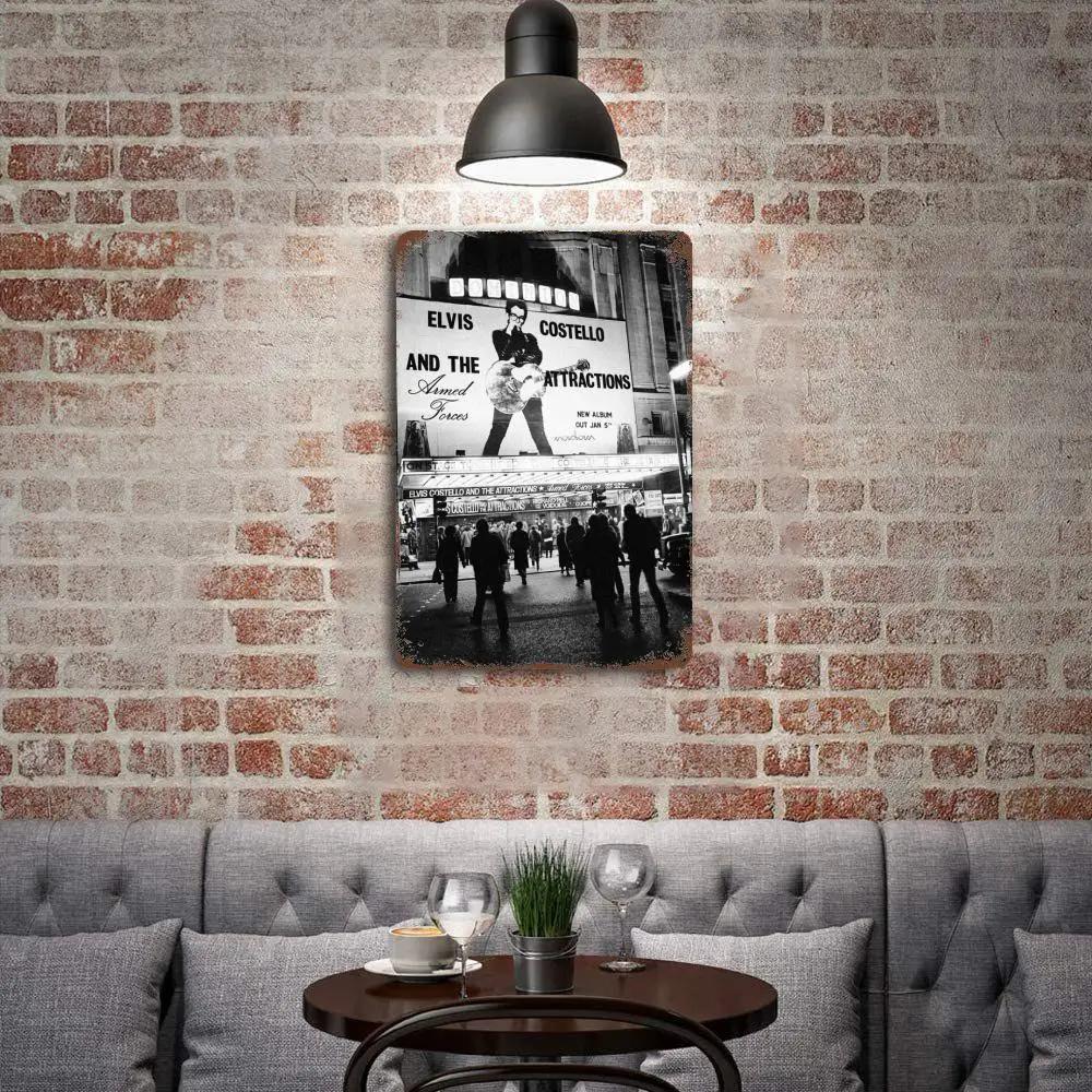 Elvis Costello & The Attractions Band Decor Poster Vintage Tin Sign Metal Sign Decorative Plaque for Pub Bar Man Cave Club Wall