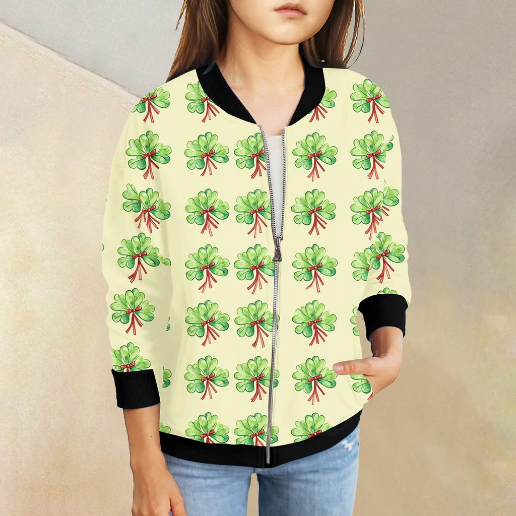 Dívčí bundy na zip Dětské podzimní mikiny s dlouhým rukávem Svrchní oděvy s kapsami St. Den svatého Patrika 5-15 let