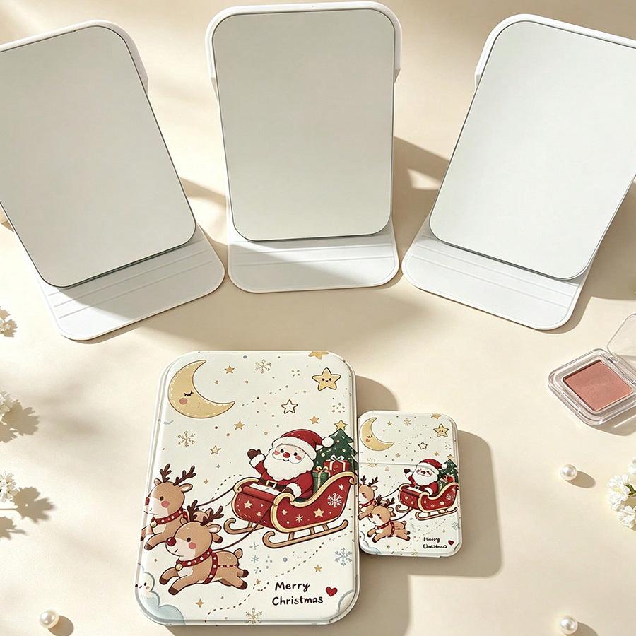 Portable Christmas Carriage Vanity Mirror with Santa Claus Design