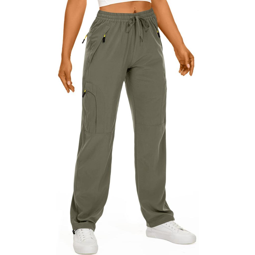 Women's Hiking Pants Waterproof Sweatpant Elastic Waist Zipper Multi-Pocket Casual Sports Trouser