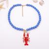 Cute Enamel Crab Pendant Necklace Lobster Beads Necklace Bohemian Collarbone Chain  Vacation