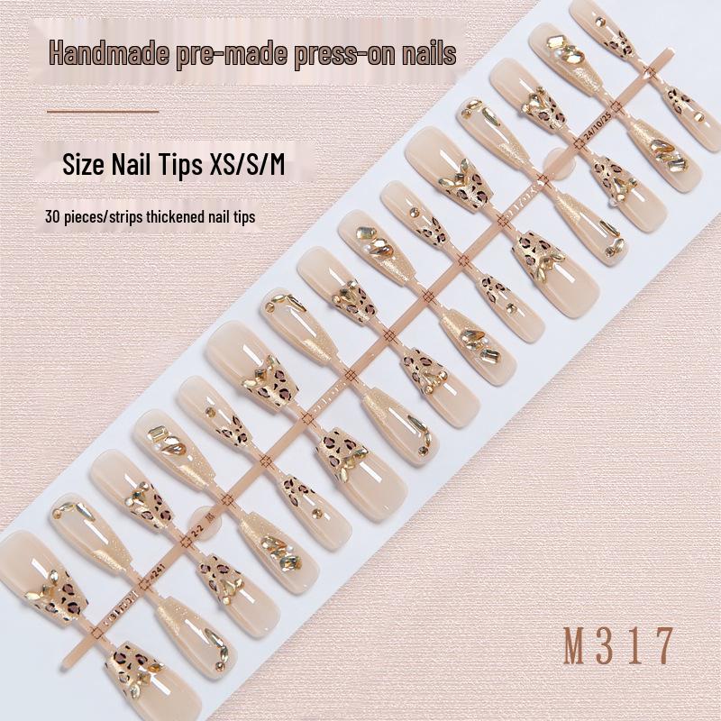 

High-End Autumn Winter Leopard Print Rhinestone Fake Manicure Nails