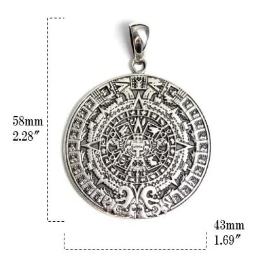 Mexico Mayan Aztec Calendar Sun Stone Pendant Top Silver 925