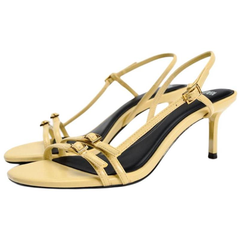 Zara Pu Open Toe Cool High Heel One Strap Sandals 6.5Cm Women Sandals Yellow 13350410306
