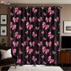 2Pcs Pink Bow Print Black Perforated Curtains Multiple Size Living Room And Bedroom Insulation Decoration, Easy Installation