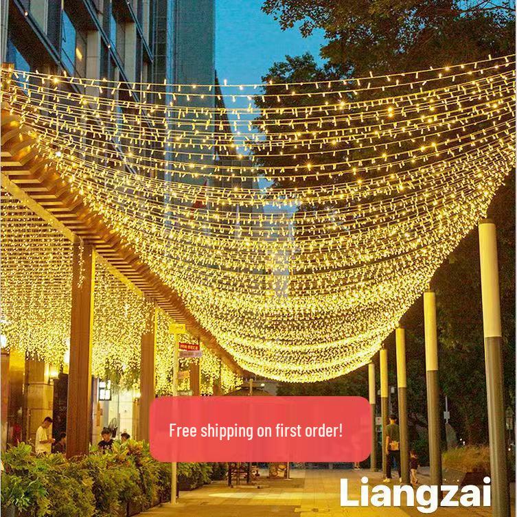 Outdoor Colorful LED String Lights - Copper Wire, Star-Filled Christmas Courtyard Decoration
