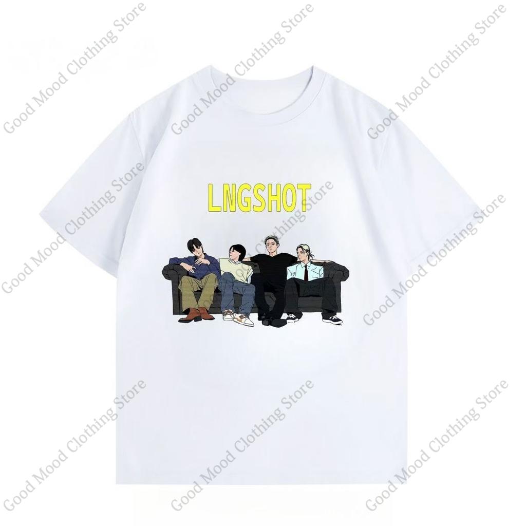LNGSHOT Cartoon Print T Shirt OHYUAL WOOJIN RYUL Louis Kpop Tshirt Unisex Women High Quality Cotton Summer Short Sleeve Tee Top